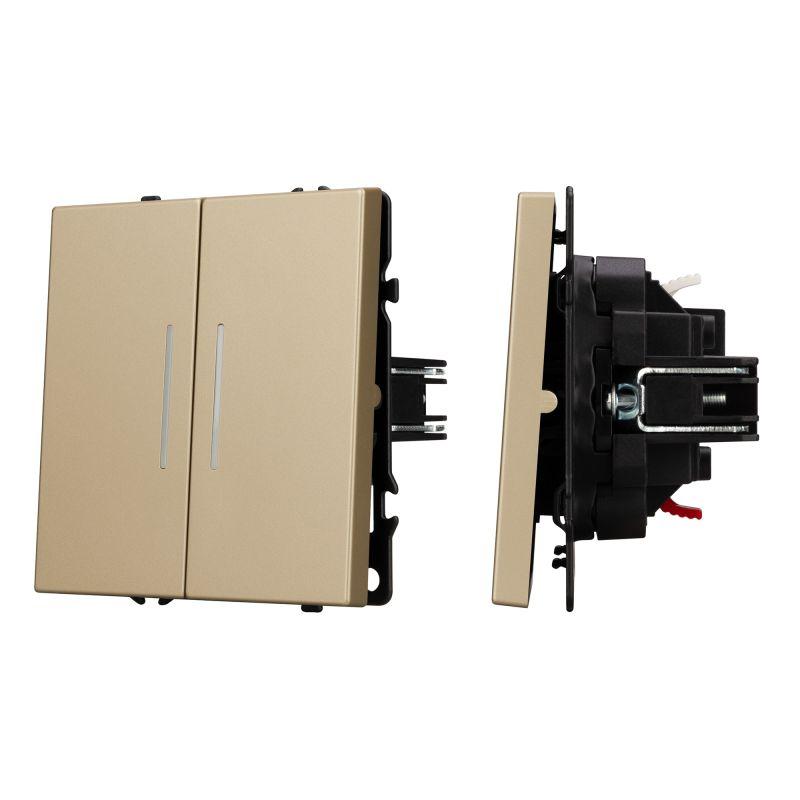 Механизм выключателя двухклавишный непроходной LED SWT-NOBE-MK02-SFPL-L-GD 230В 10А Arlight 054265