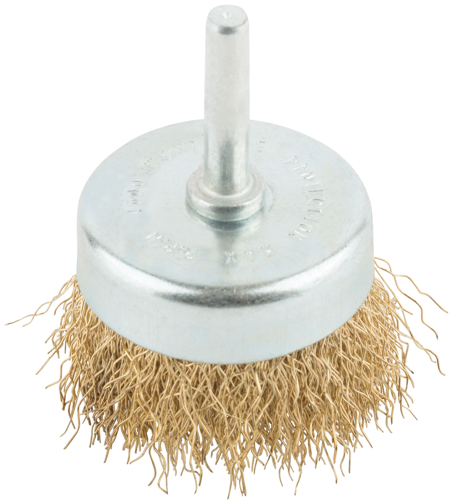 Корщетка, тип "чашка", со штифтом, стальная латунированная волнистая проволока  50 мм