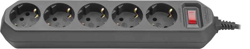 Удлинитель с сетевым фильтром 5х3м 10А IP20 2.2кВт ПВС 3х0.75 с выкл. с инд. сети черн. ОНЛАЙТ 90780