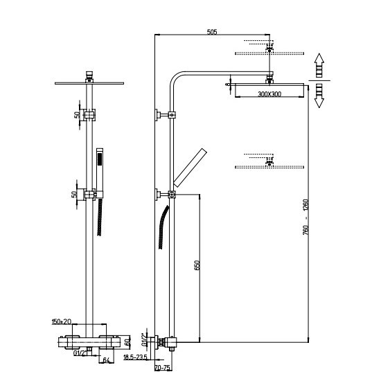Душевая система Paini Dax 84CR689TH3SQP1 с термостатом для душа