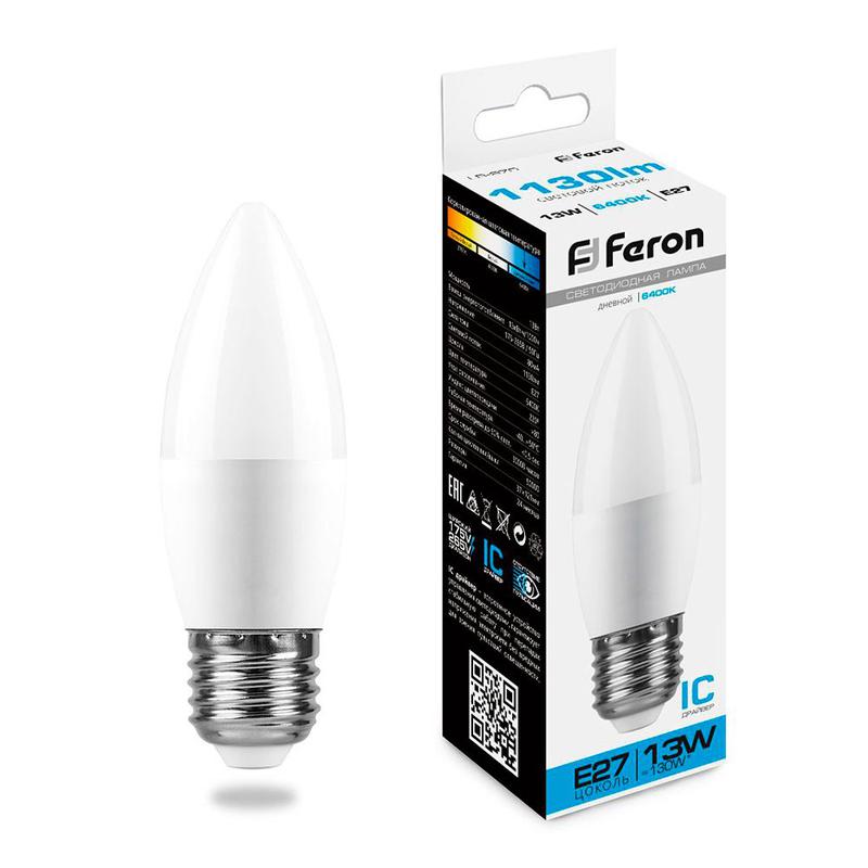 Лампа светодиодная 13Вт 230В E27 6400К С37 LB-970 FERON 38112