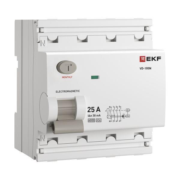 Выключатель дифференциального тока 4п 25А 30мА тип A 6кА ВД-100N электромех. PROxima EKF E1046MA2530