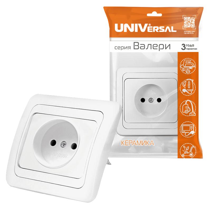 Розетка 1-м СП Валери 16А IP20 без заземл. бел. UNIVersal В0022