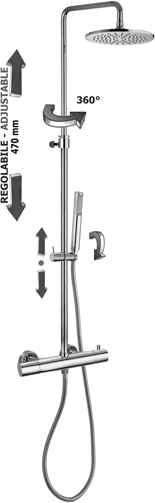 ZCOL638KLIQCR Душ система термостат, верх. Душ Master King 300mm, Хром Mini BIRILLO Paffoni