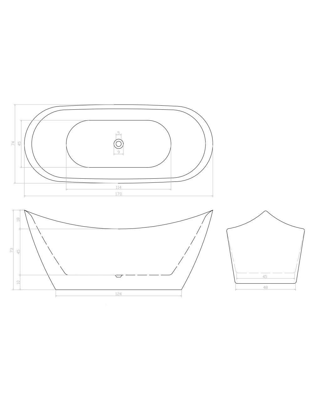 Ванна NEMI170II акриловая отдельностоящая Ceruttispa (1700x740x730)