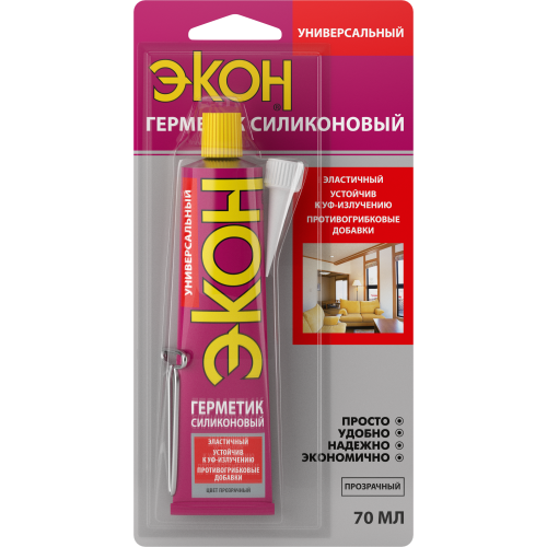 Герметик силиконовый универсальный ЭКОН 70мл на единичном блистере прозр. Момент C0043196
