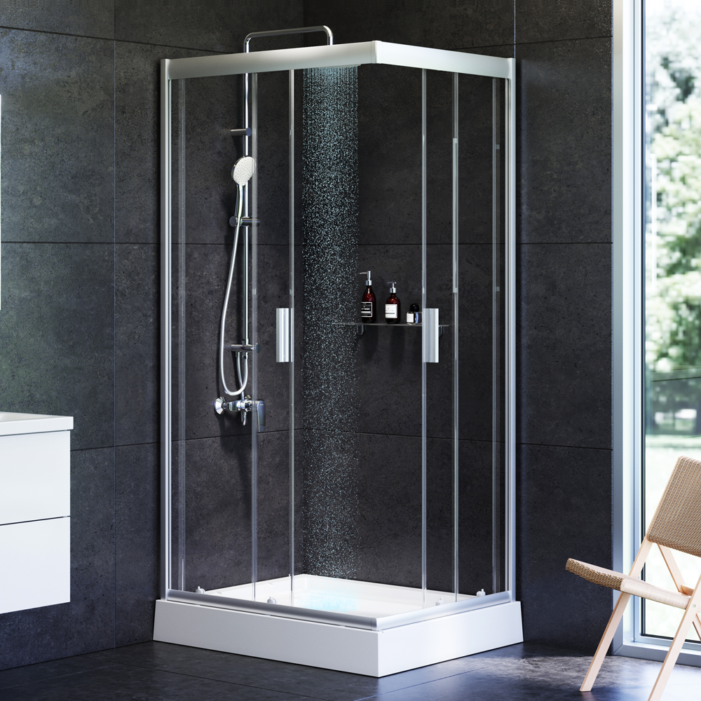 W90G-404-100280-MT Gem душ.ограждение 100х80 прям.,стекло прозрачное, профиль мат.серебро,без поддон