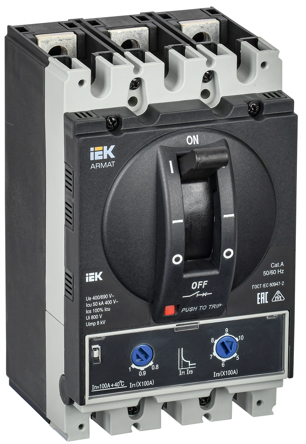 Выключатель автоматический в литом корпусе ARMAT 3P типоразмер A 50кА 100А расцепитель термомагнитный регулируемый
