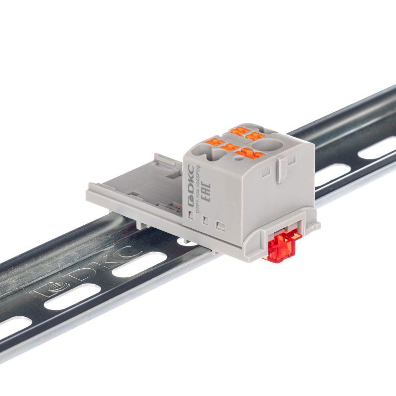 Блок распределительный зажим push-in 1 ввод 6кв.мм 4 точки подключения 25кв.мм сер. DKC DTP1-104-104SPUG