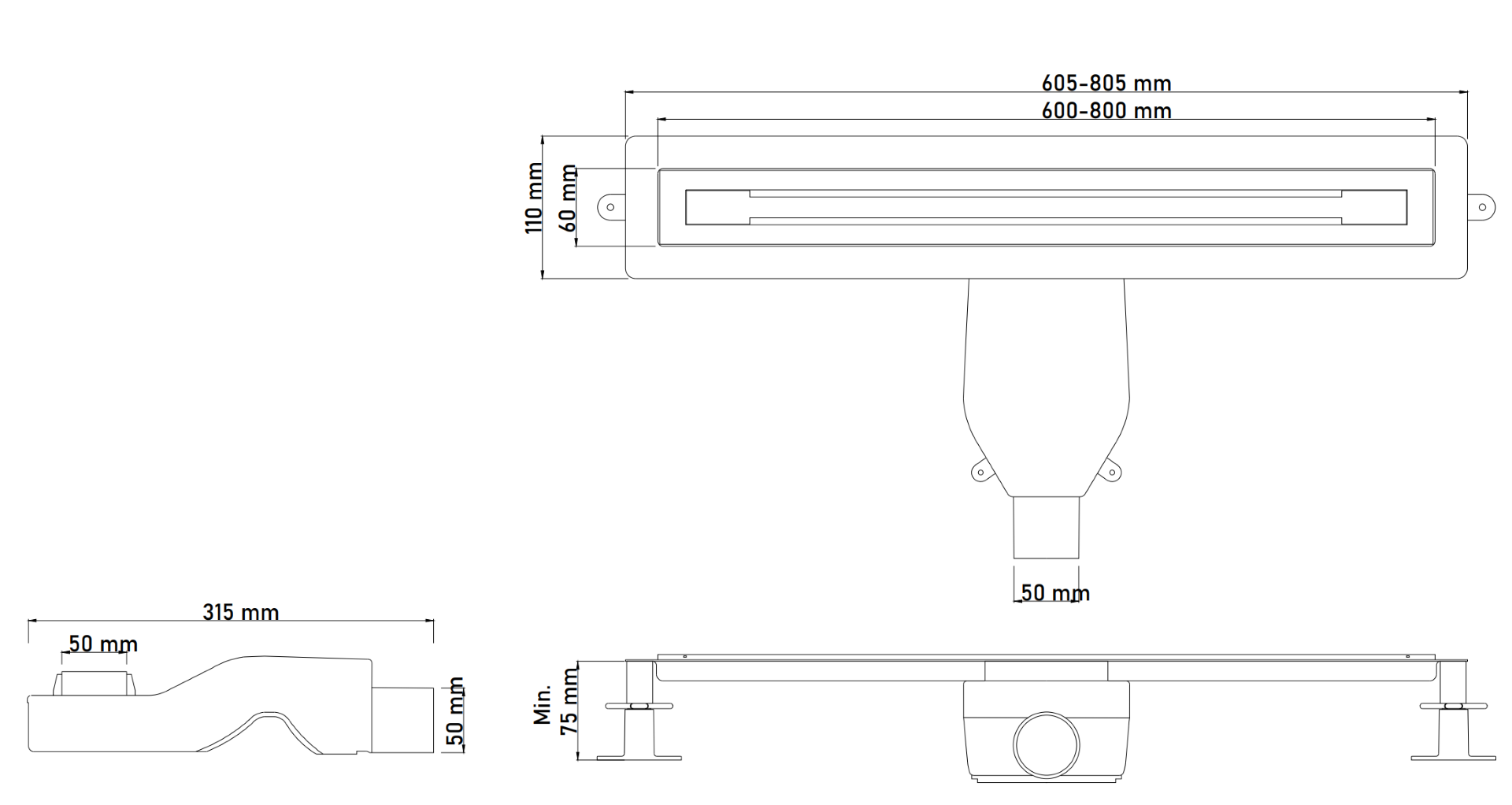 Душевой лоток Premium Trendy 80см, нерж.сталь COPPER BRUSHED