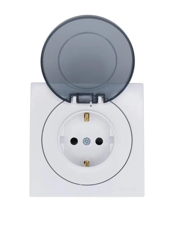 Розетка 1-м СП OSEN IP44 с заземл. с крышкой ПБТ бел. LEZARD 743-0288-123BIPCH