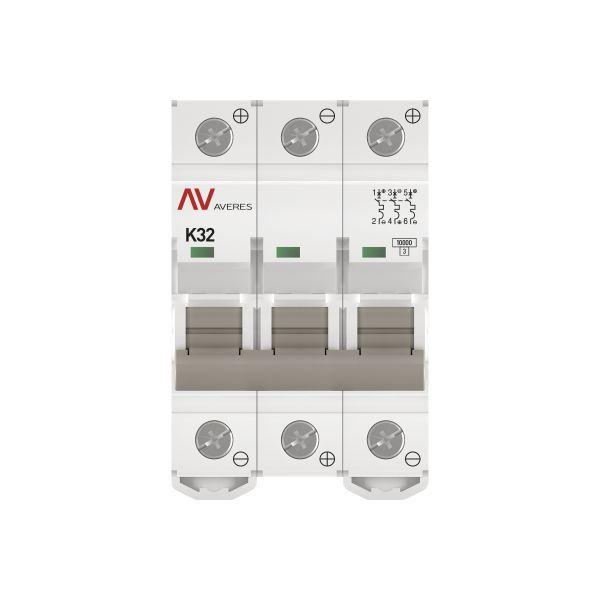 Выключатель автоматический модульный 3п K 32А 10кА AV-10 DC AVERES EKF mcb10-DC-3-32K-av