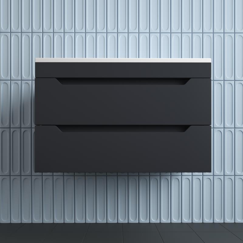 Тумба подвесная "Остин" под раковину Фортуна 80 2 ящ графит эмаль PLUS