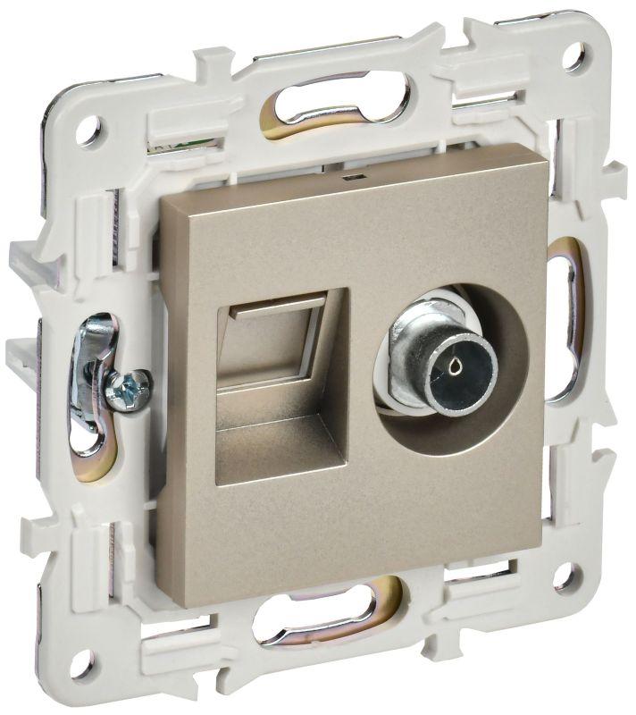 Розетка двойная TV+RJ45 кат.6E SKANDY SK-A15Sh шампань IEK SK-AK20-2-K37