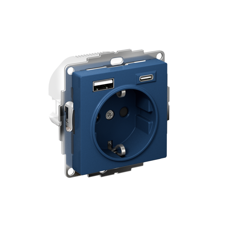 Розетка AtlasDesign 16А с 2-мя заряд. устройствами USB тип A+C 5В/2.4А/3.0А 2х5В/1.5А механизм аквамарин SE ATN001132