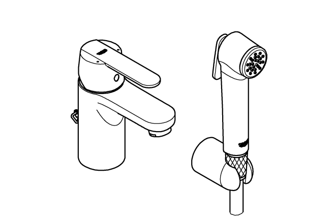 23238000 Смеситель для раковины GROHE Get с цепочкой и гигиеническим душем, хром