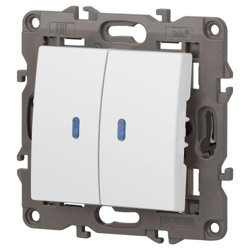 Выключатель 2-кл. Elegance 14-1105-01М 250В 10АХ с подсветкой матов. бел. Эра Б0065807