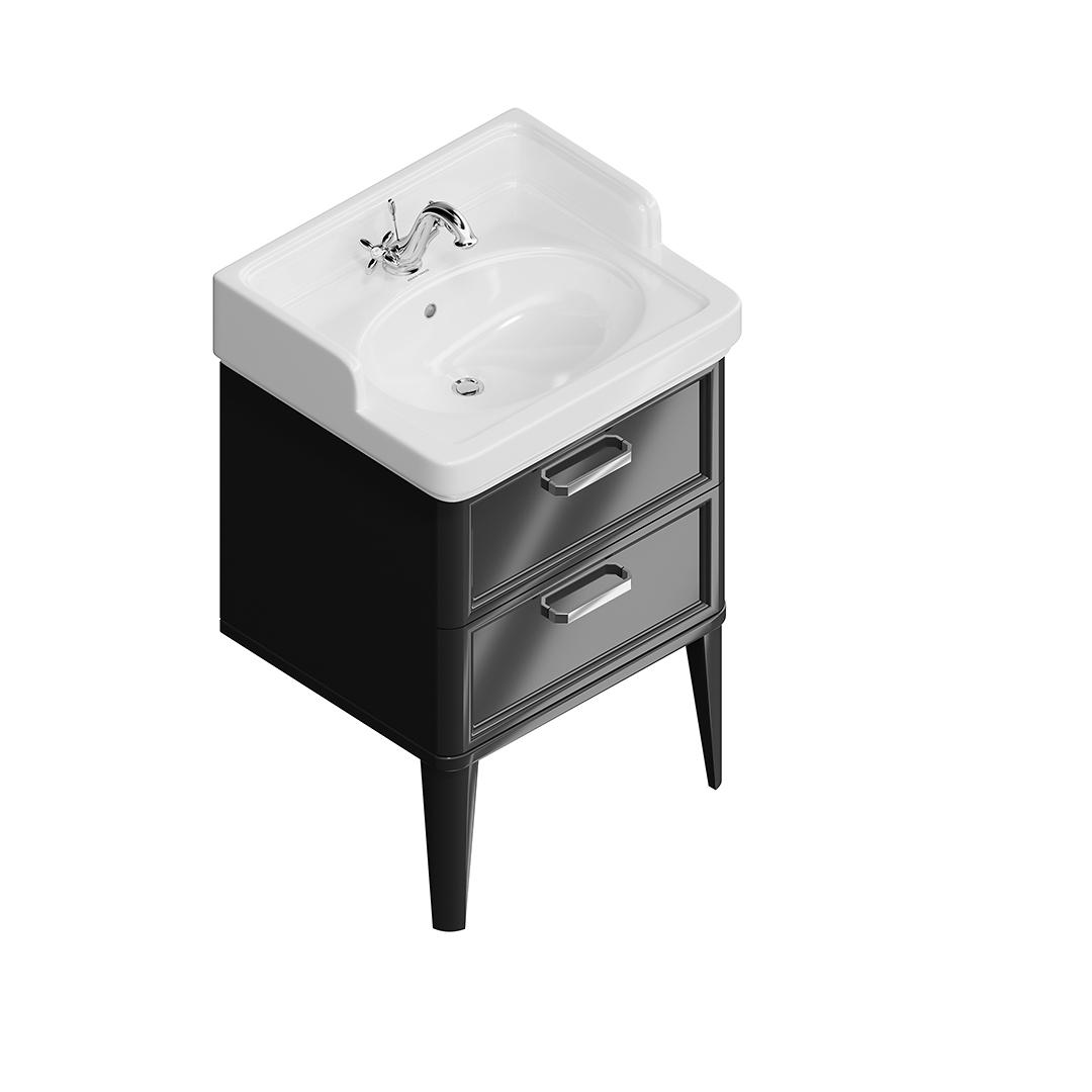 Тумба POMPEI напольная с 2 ящиками 60, черная глянцевая