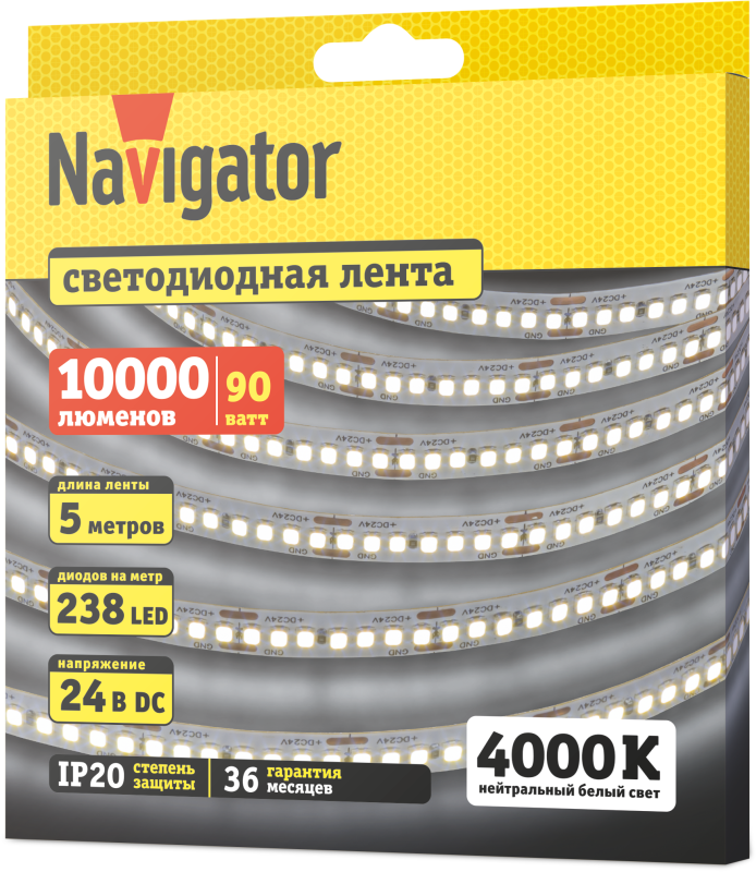 Лента светодиодная 95 304 NLS-2835W240-18-IP20-24V (уп.5м) Navigator 95304