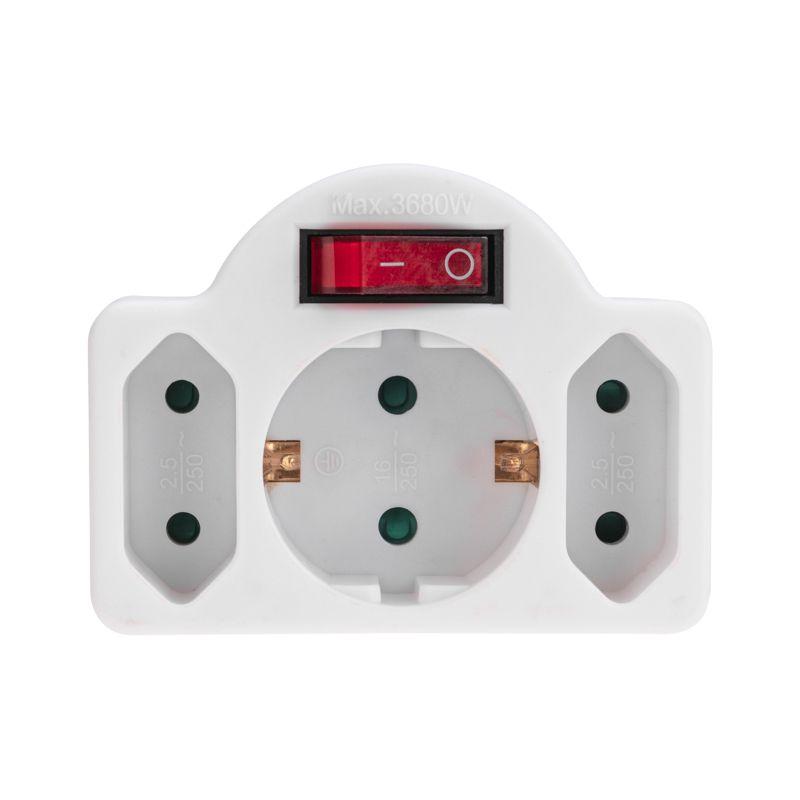 Разветвитель 3-м 16А + 2х2.5А с выключателем с заземл. защ. шторки бел. Rexant 11-1086