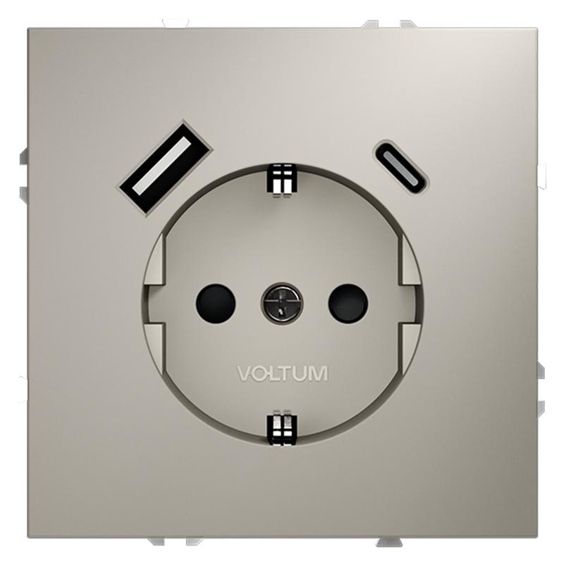 Розетка 1-м СП S70 16А с USB A+С с заземл. защ. шторки механизм кашемир Voltum VLS040503