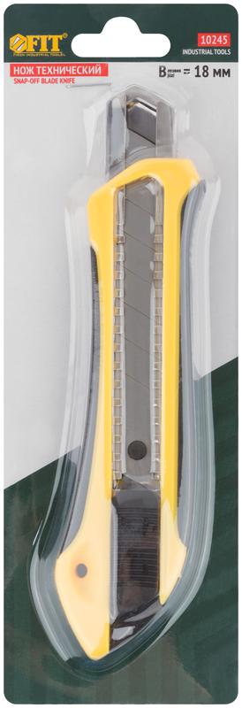 Нож технический 18мм усиленный прорезиненный 2-х сторонняя автофиксация FIT 10245