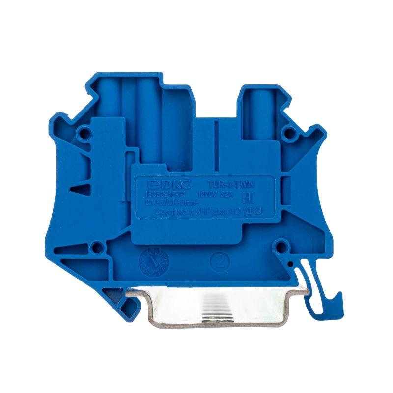 Клемма проходная винтовой зажим 3 точки подключения 4кв.мм син. DKC TUR-4-TWIN-BU