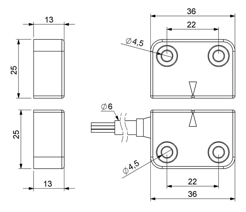 Датчик магнитный (1НЗ+1НО) провод 2м (расст. сраб. 5мм) левый выход IP68 EMAS SMS10LC2-S15