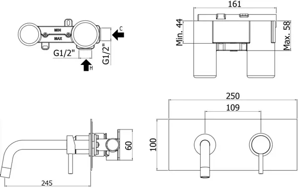 Смеситель для раковины Paffoni Light LIG103CR/M (с внутренней частью)