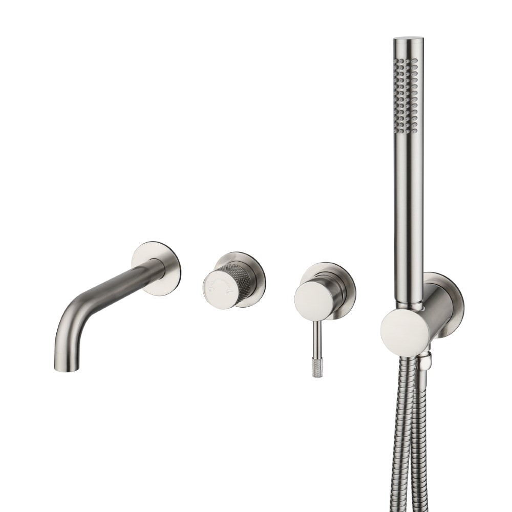 Смеситель встроенный + ручной душ + излив Uno Nikel Brush