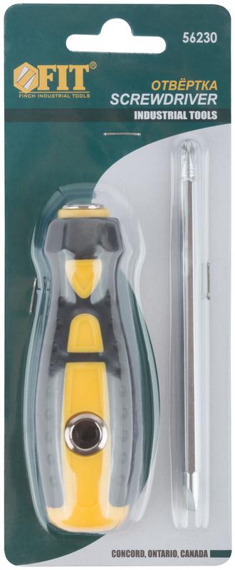 Отвертка с переставным жалом профи прямая и Т-обр. CrV сталь прорезин. ручка 6х130мм РН2/SL6 FIT 56230