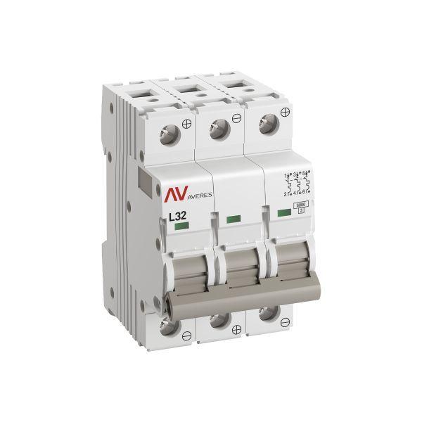 Выключатель автоматический модульный 3п L 32А 6кА AV-6 DC AVERES EKF mcb6-DC-3-32L-av