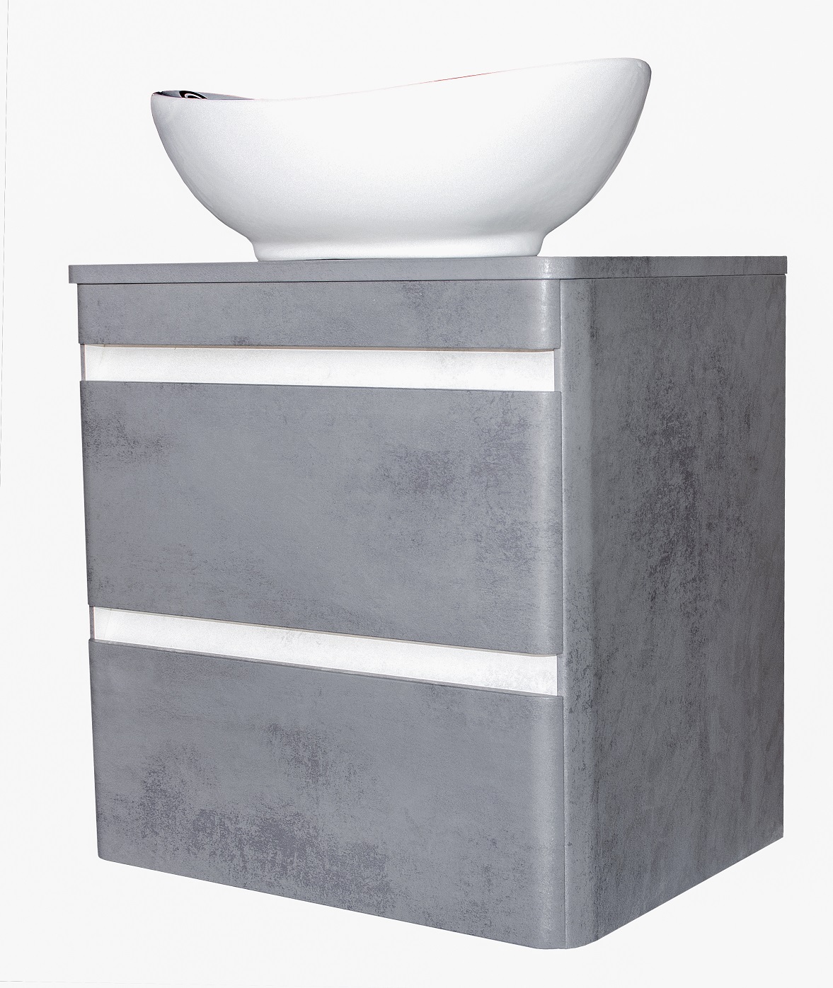 Тумба подвесная "Атлантика 60", Люкс бетон темный, (2 ящ.), со столешницей МДФ, PLUS