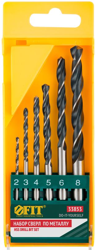 Набор сверл по металлу HSS черненых 6шт ( 2-3-4-5-6-8мм) FIT 33853