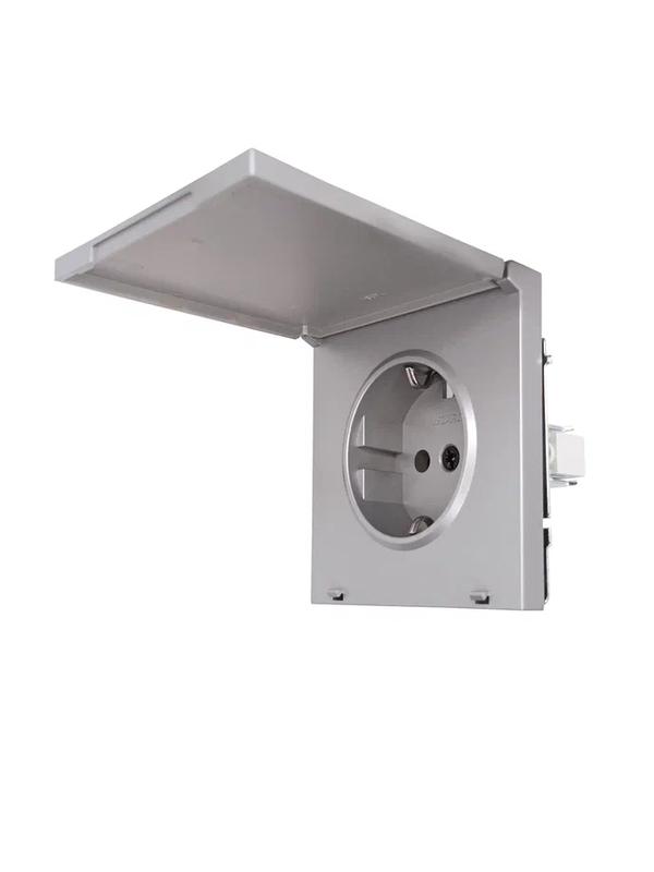 Розетка 1-мест. с/з с крышкой ПБТ СП ZIMA IP20 16А безвинт. зажим сер. матов. LEZARD 704-7488-123BQC