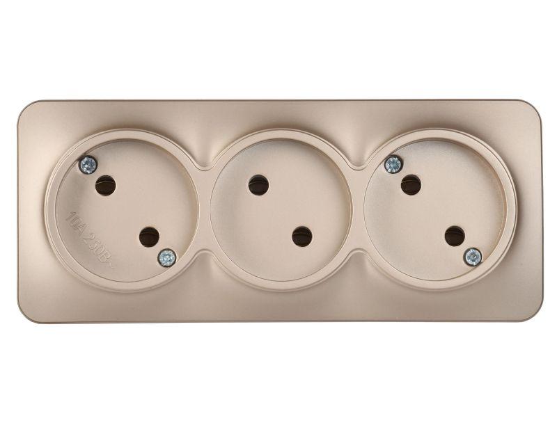 Розетка 3-м ОП GLORY РС23-2-ХШм 10А без заземл. без защ. шторок шампань матов. IEK ERH30-K37M-10