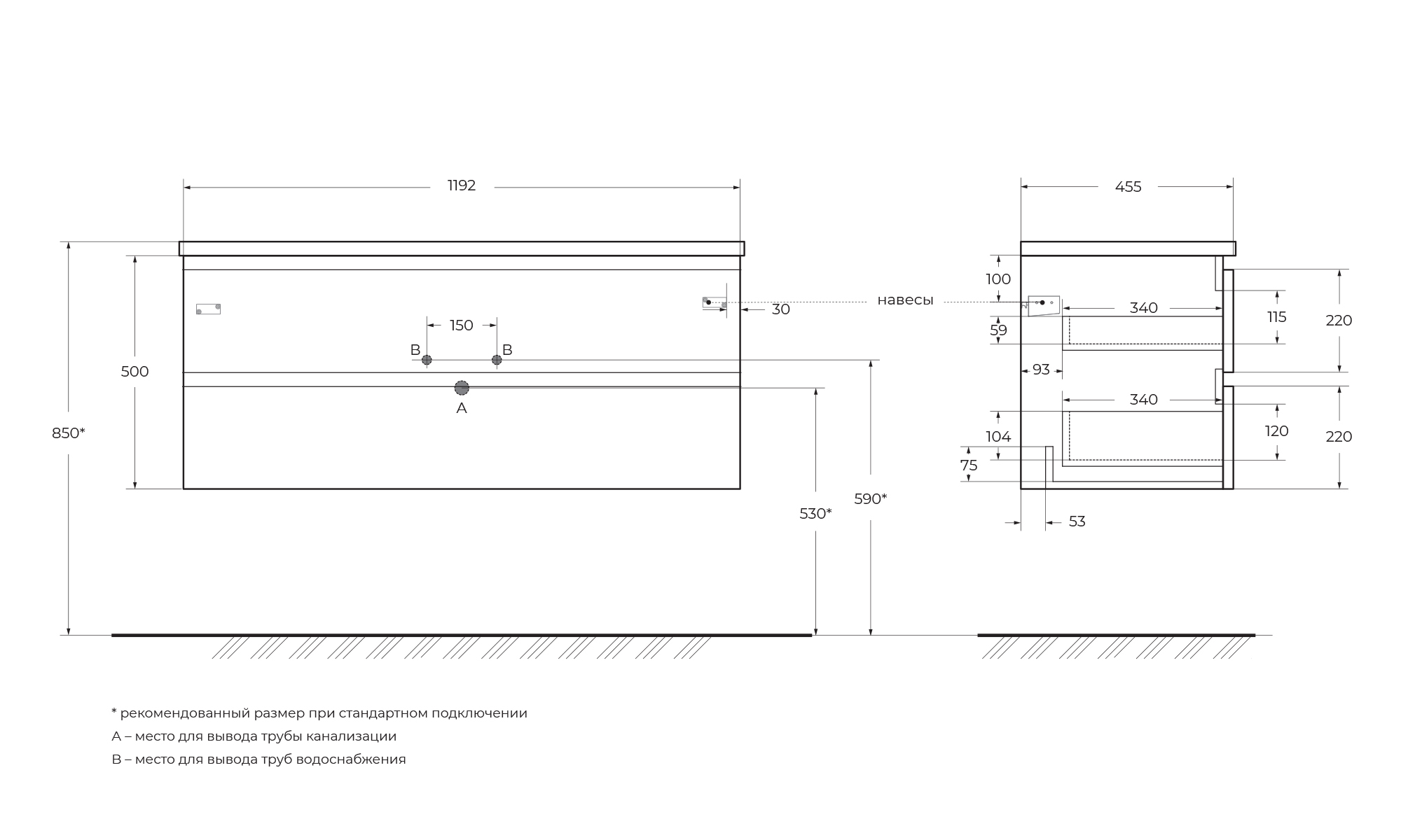 База под раковину подвесная BelBagno ALBANO-1200-2C-SO-RNG