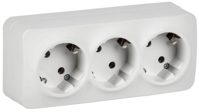 Розетка 3-м ОП GLORY РС23-3-ХБм 16А с заземл. без защ. шторок бел. матов. IEK ERH31-K01M-16