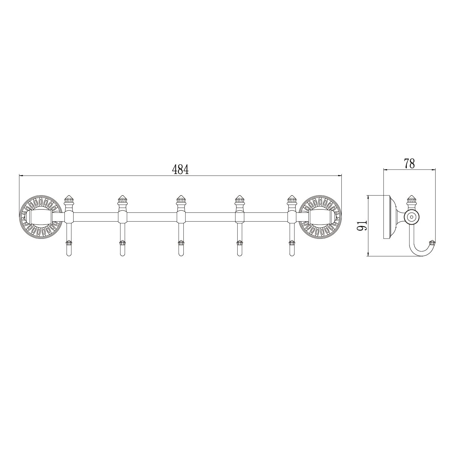 Планка с крючками Savol S-006675C, бронза