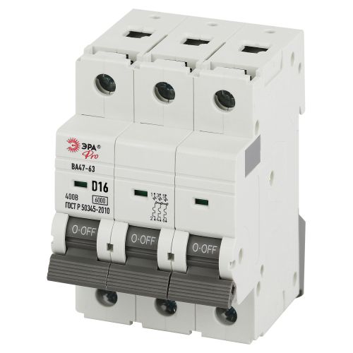 Выключатель автоматический 3п D 16А 6кА ВА47-63 PRO VA63-3P16D6 Эра Б0063227