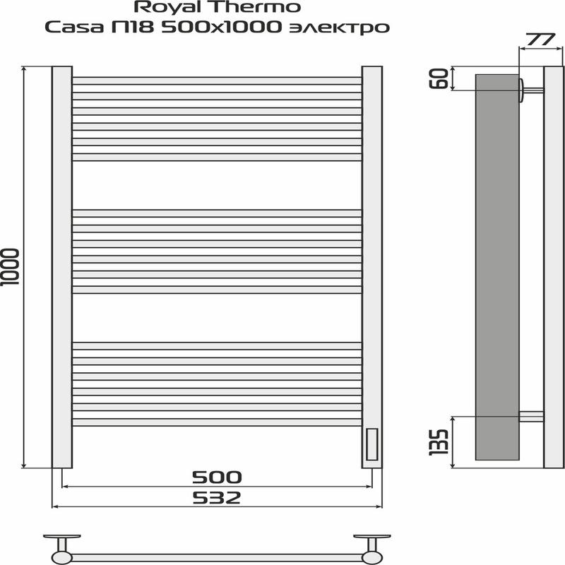 Полотенцесушитель Casa black П18 500х1000 электро встроен. диммер Royal Thermo НС-1434010