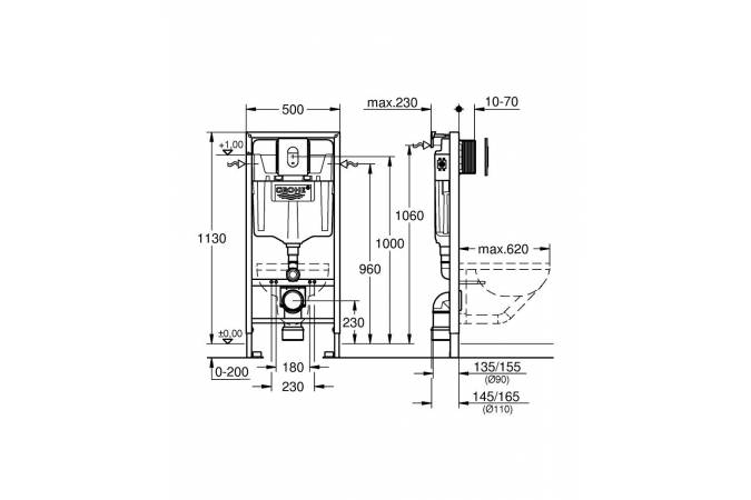 Система инсталляции для унитаза GROHE Rapid SL с панелью смыва Arena Cosmopolitan 38929000