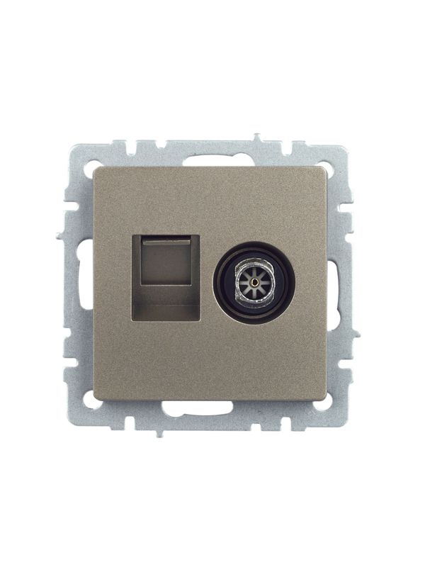 Розетка компьютерная + телевизионная 2-м Brite РТВ/РК12-БрШ RJ45 кат.5E + TV механизм шампань IEK BR-AK20-1-K37