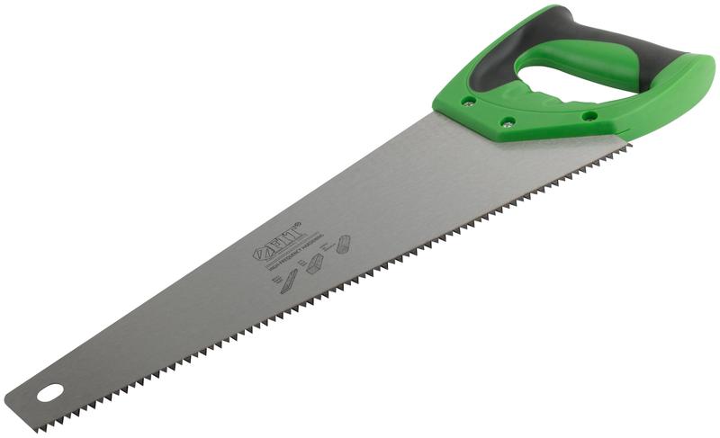 Ножовка по дереву крупный каленый зуб 5 TPI 2D заточка пластиковая прорезиненная ручка 400мм FIT 40421