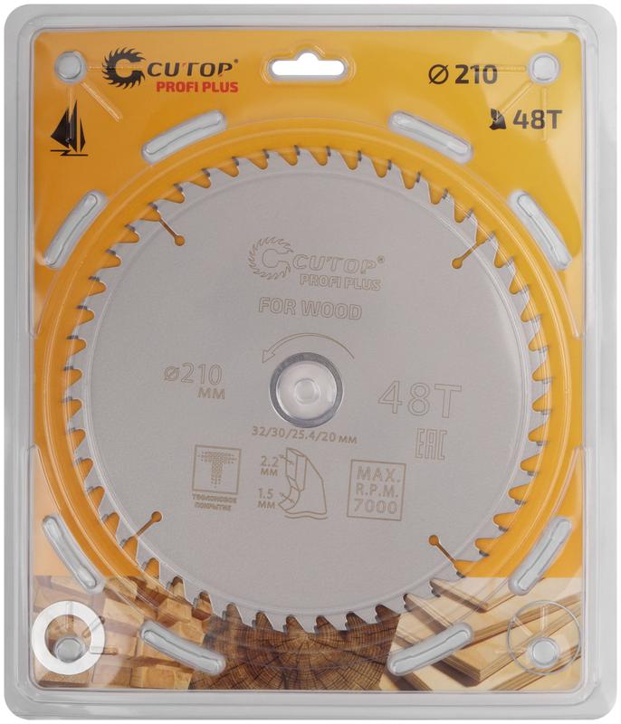 Диск пильный по дереву с тефлоновым покрытием 48Т Profi plus 210х1.5/2.2х32/30/25.4/20мм Cutop 75-21048Т