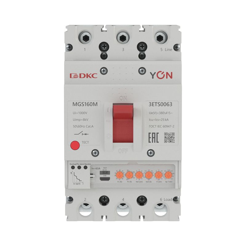 Выключатель автоматический в литом корпусе MGS160M 3P 25-63А 25кА с электронным расцепителем ETS YON MGS160M-3ETS0063