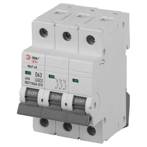 Выключатель автоматический 3п D 63А 4.5кА ВА47-63 PRO ЭРА Б0059483