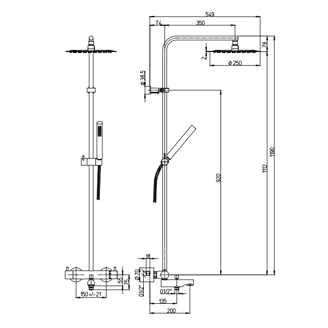 Душевая система Paini Cox 78CR687TH с термостатом для ванны