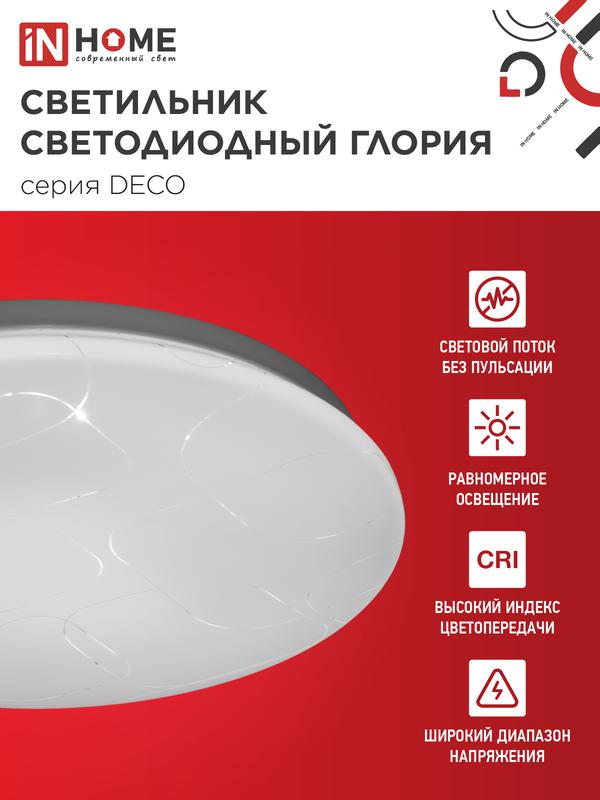Светильник светодиодный DECO ГЛОРИЯ 36Вт 6500К 3240лм 230В 380х55мм IN HOME 4690612025117