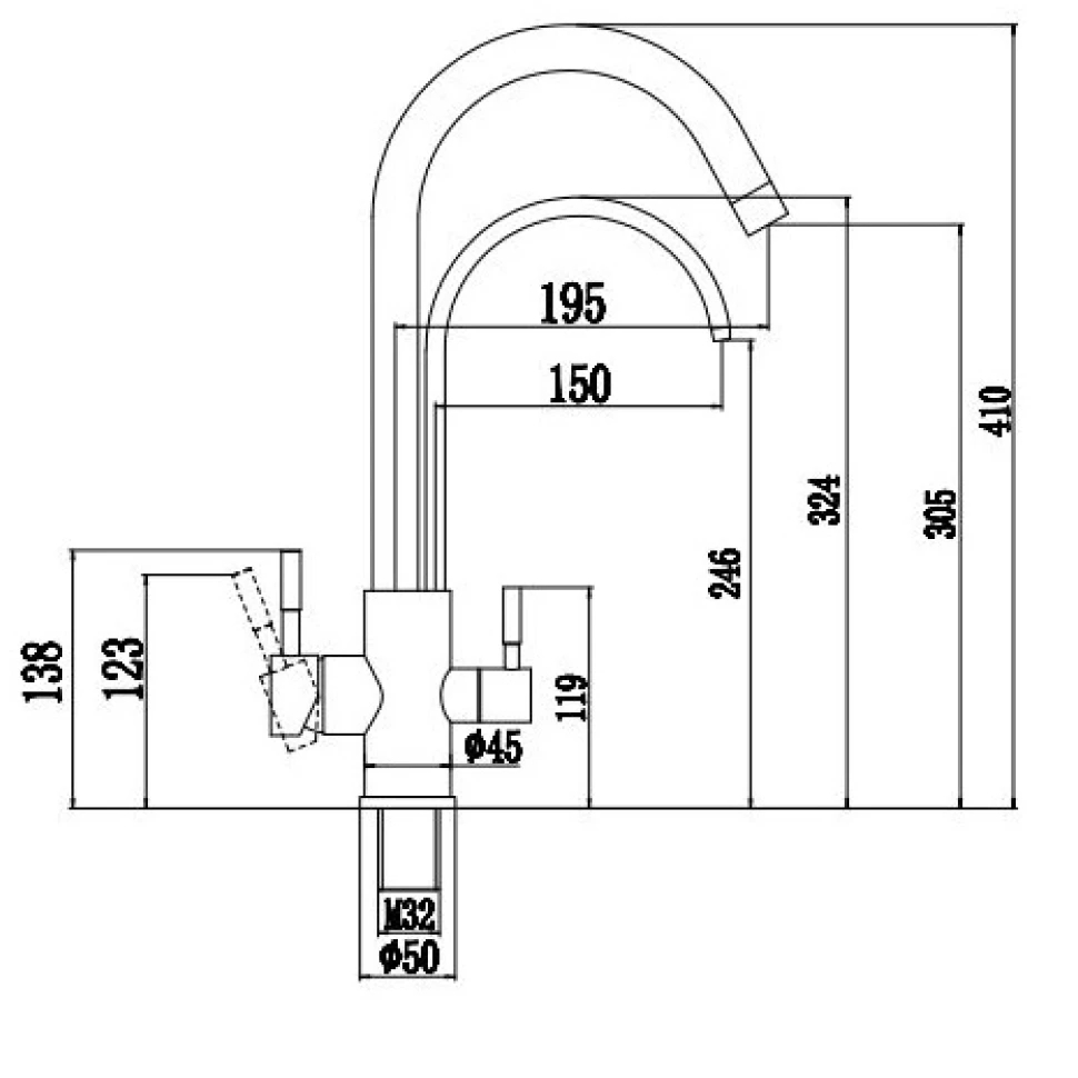 Смеситель для кухни с подключением к фильтру Fmark FS0162, сатин